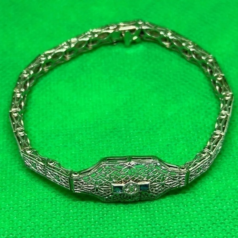 14k Diamond sapphire blue real white solid gold‎ and diamond